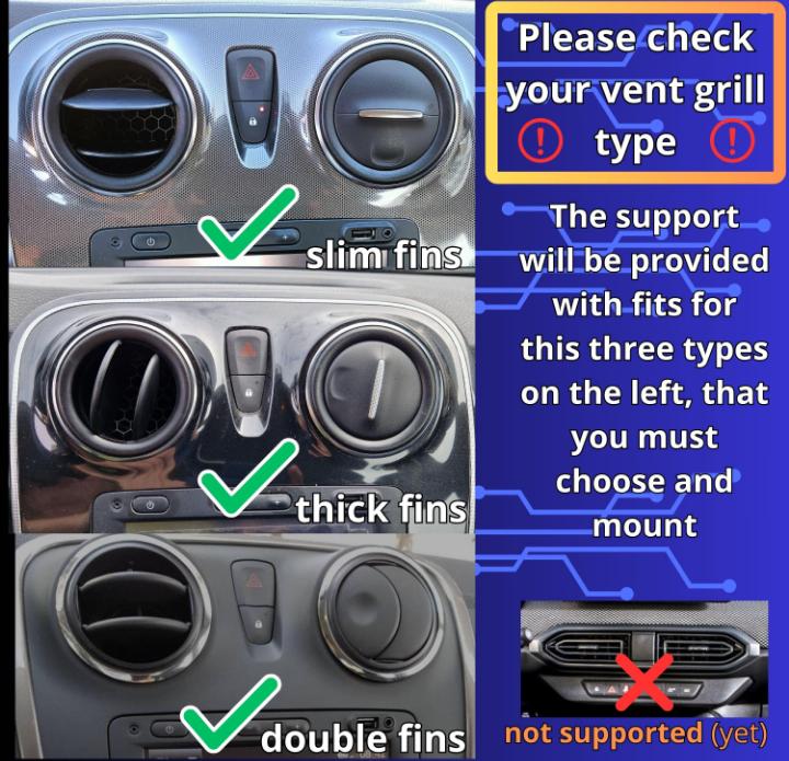 Phone mount for Dacia air vent - II series - 2012-2020